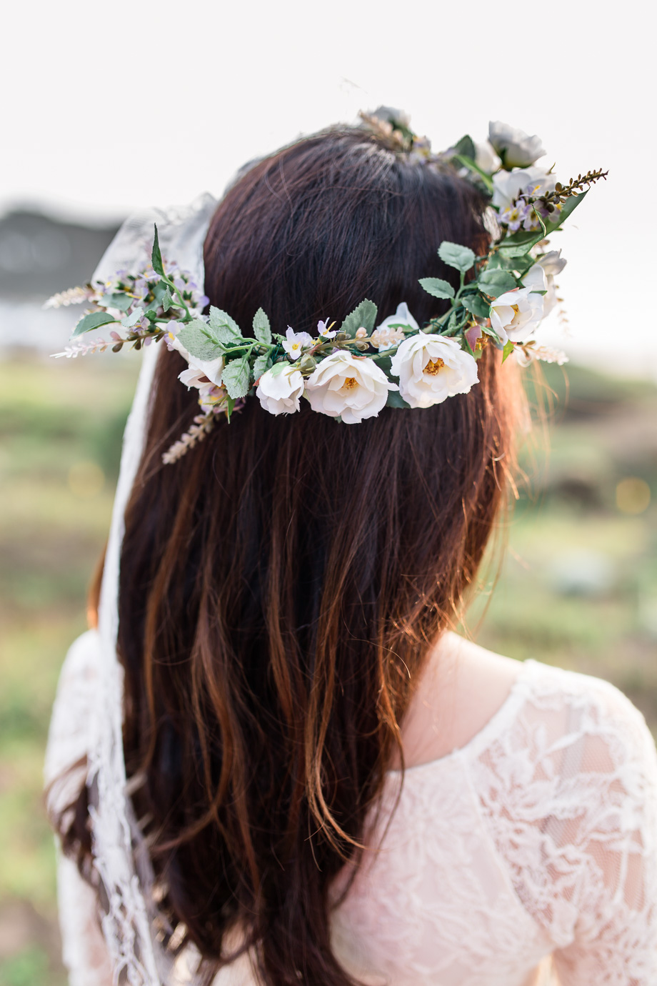 a dainty DIY silk flower crown for an outdoor portrait session