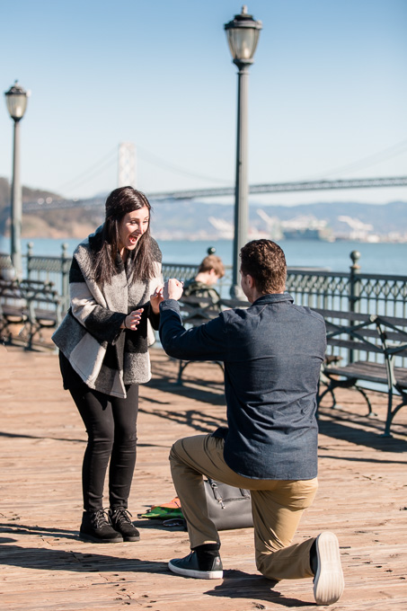 love her expression when she saw the ring - san francisco bay bridge surprise proposal