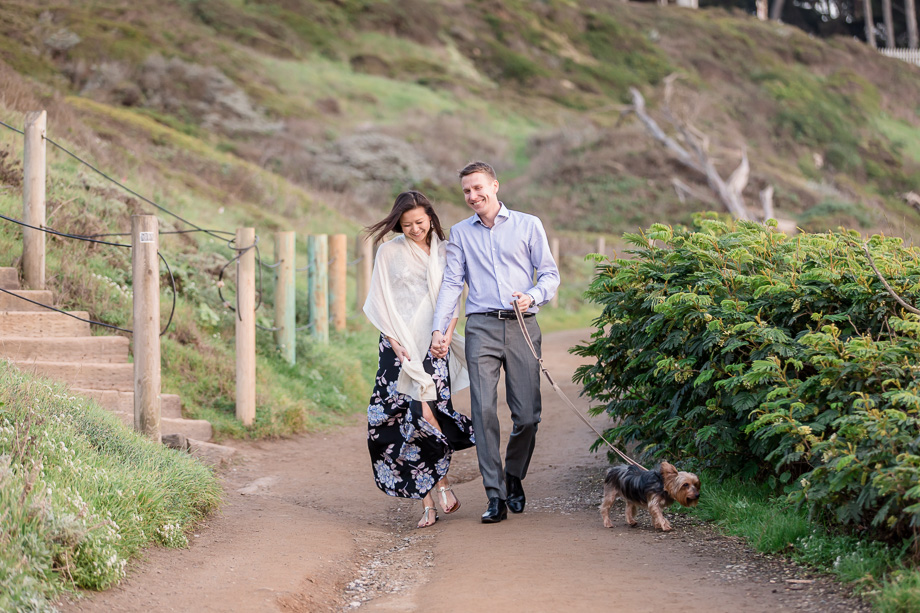 lands end engagement photo with puppy