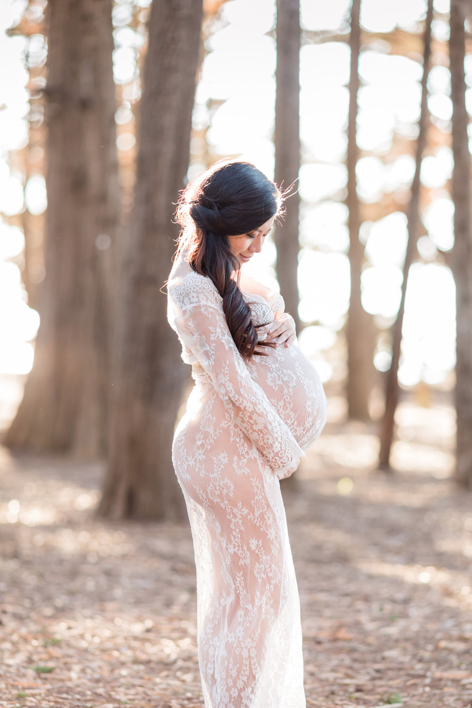 natural light outdoor maternity boudoir in the forest