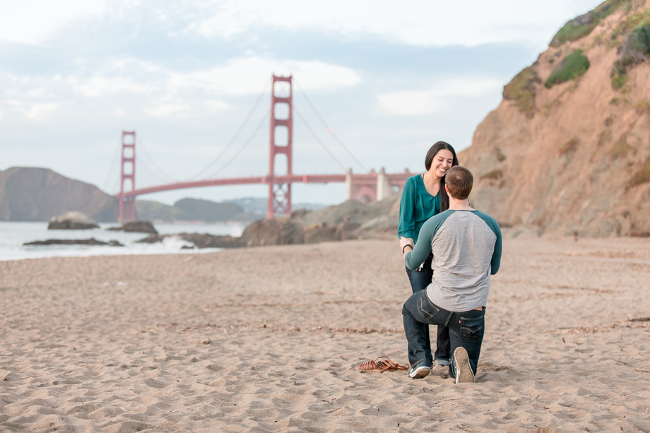 Golden Gate Bridge surprise wedding proposal at Baker Beach