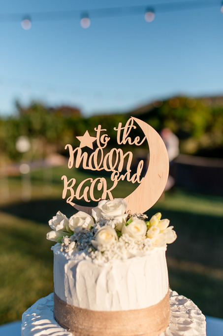 to the moon and back wooden wedding cake topper