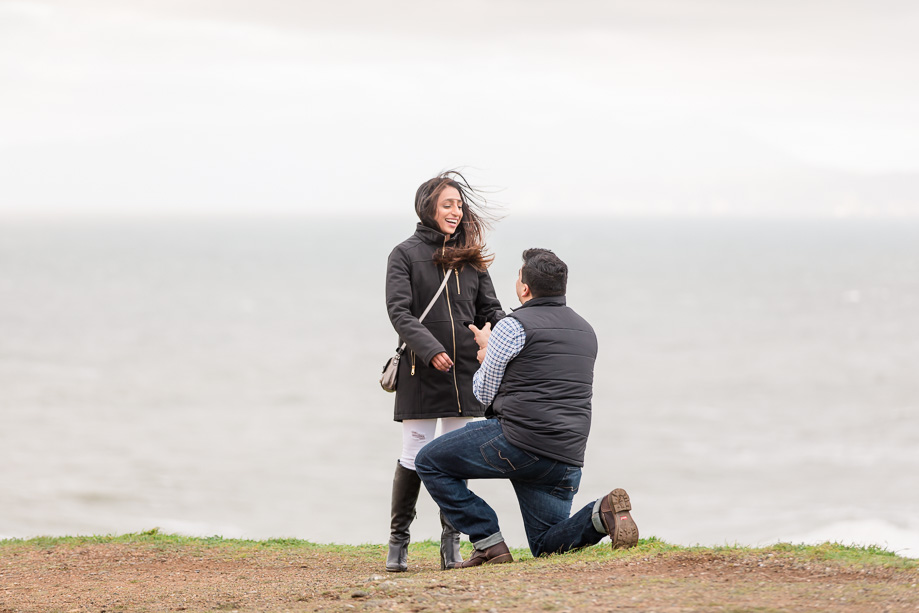 a romantic surprise proposal at Mori Point in Pacifica