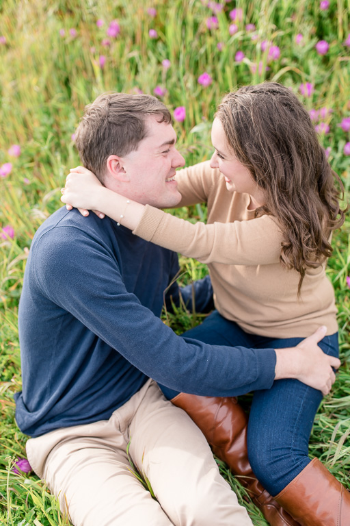 a perfect candid moment of an outdoor engagement session