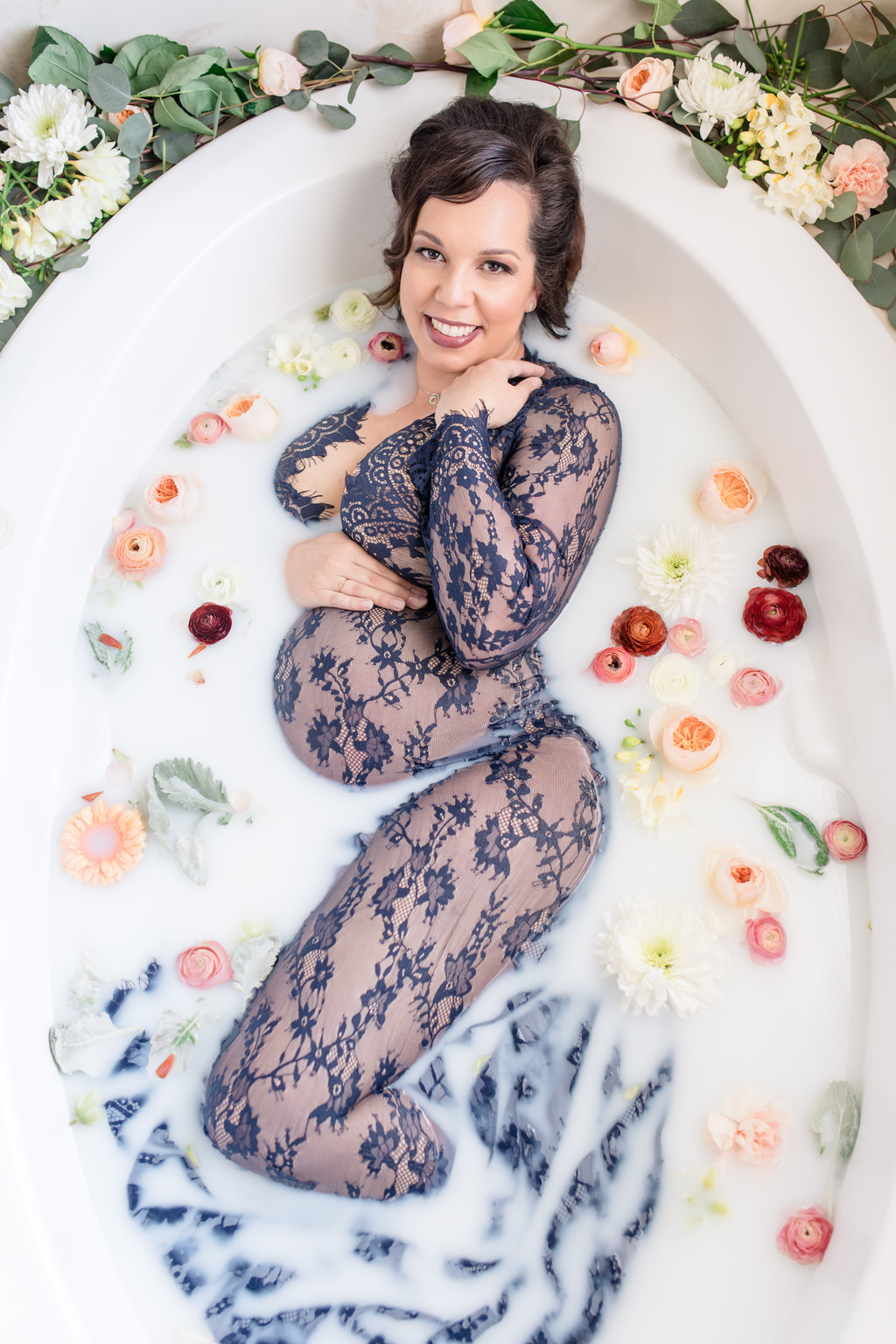 San Francisco floral milk bath dreamy maternity boudoir