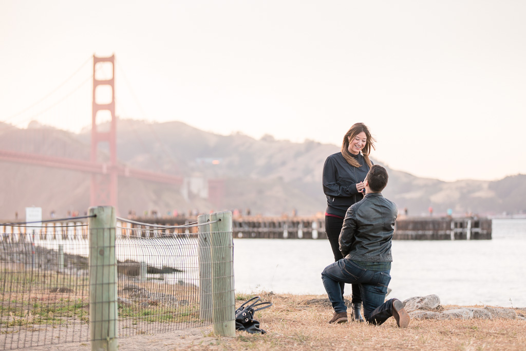 sunset proposal at the San Francisco Golden Gate Bridge beach