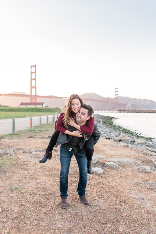 piggyback ride at Golden Gate Bridge