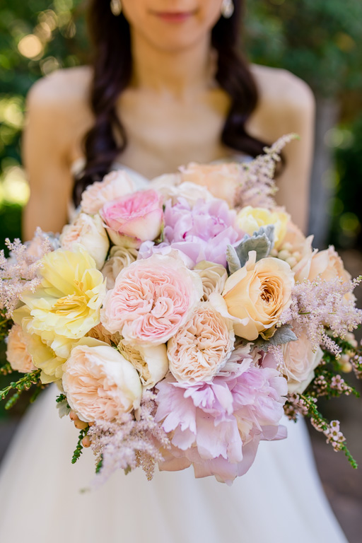 pink and yellow pretty bridal wedding bouquet