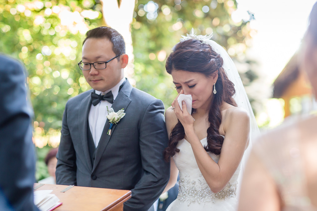emotional bride crying during Bay Area wedding ceremony