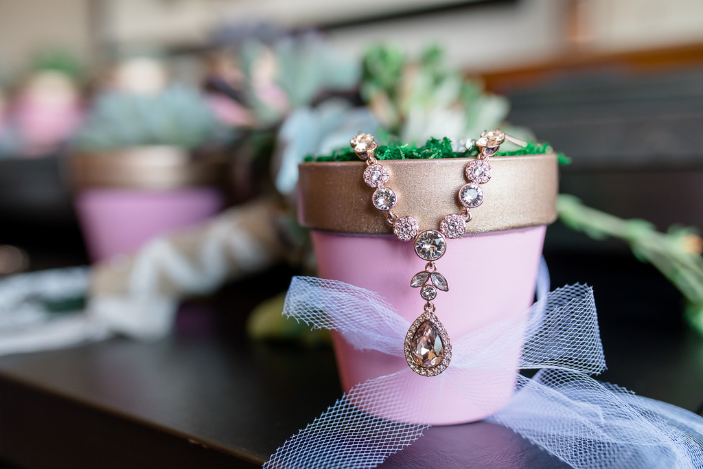 bridal jewelry on potted plant