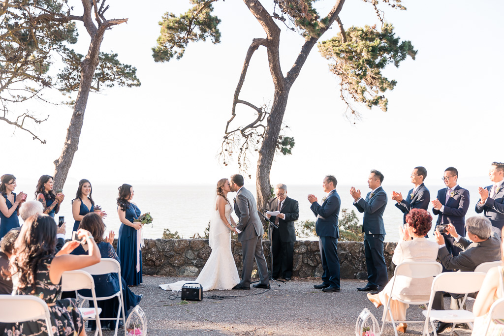 first kiss of wedding ceremony at San Mateo Coyote Point