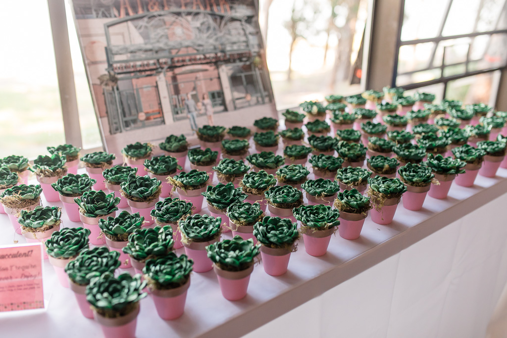 cute hand-made green paper succulent potted plants wedding favors