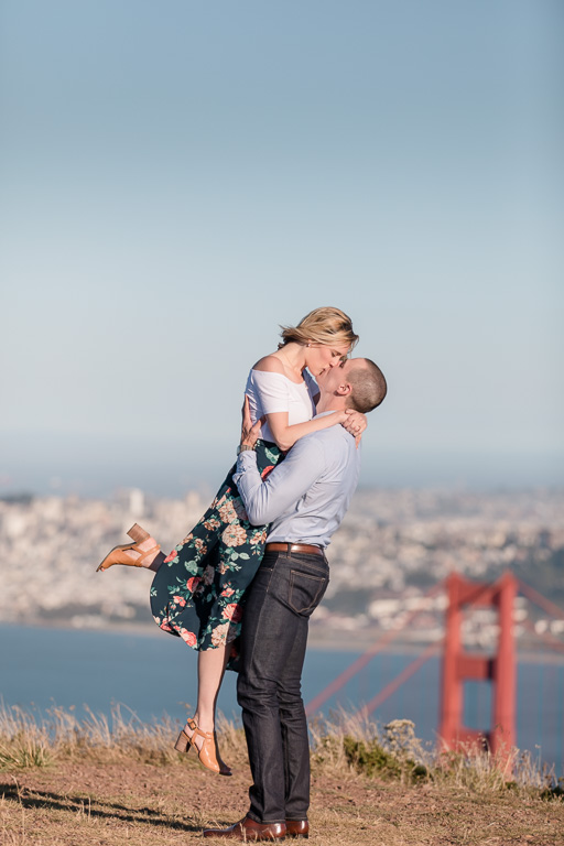 on top of the San Francisco skyline Slackers Hill engagement photo