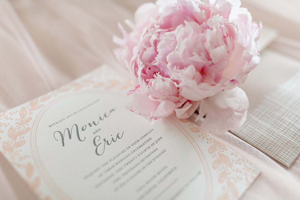 elegant invitation with pink peony