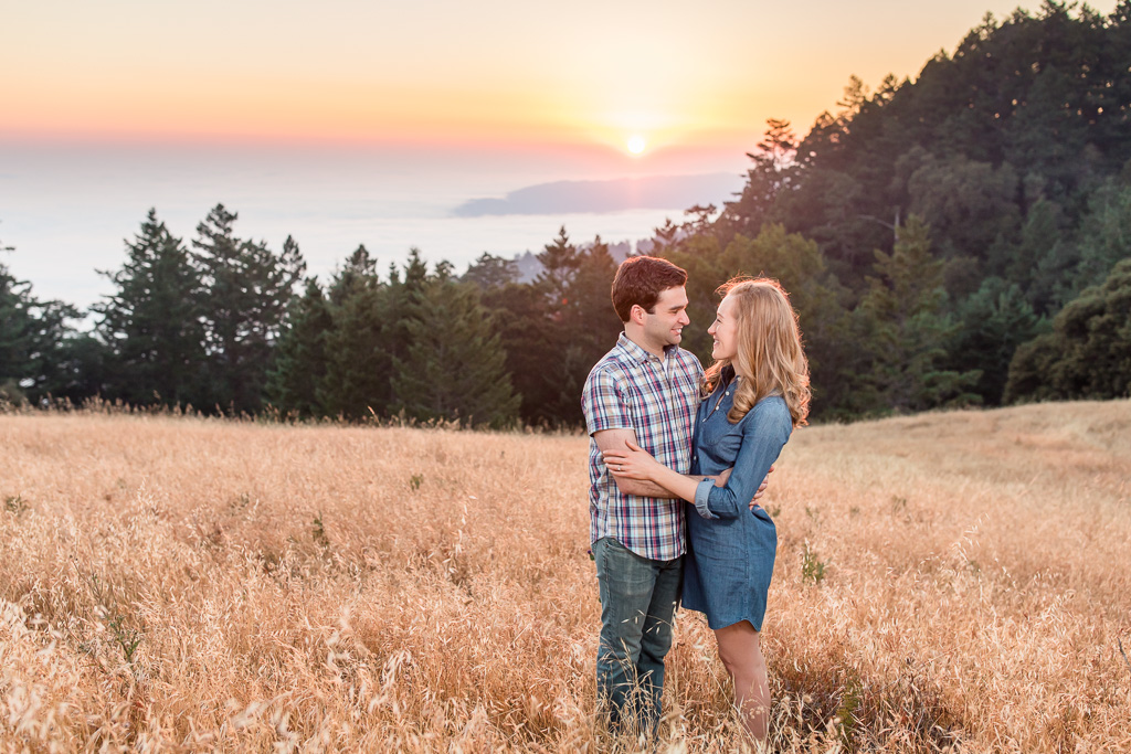 gorgeous sunset at Mt Tam with our engaged couple