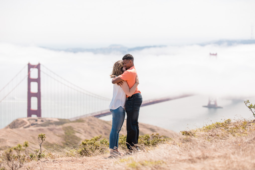 she said yes to his proposal in san francisco, witnessed by the grand golden gate bridge