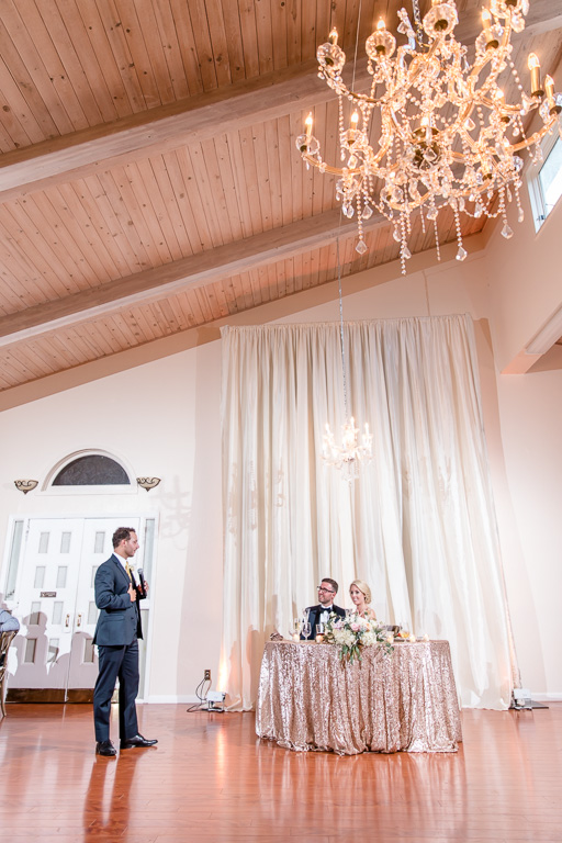 wedding reception with a beatiful chandelier