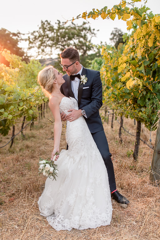 sunset bride and groom photo inside the Elliston vineyards