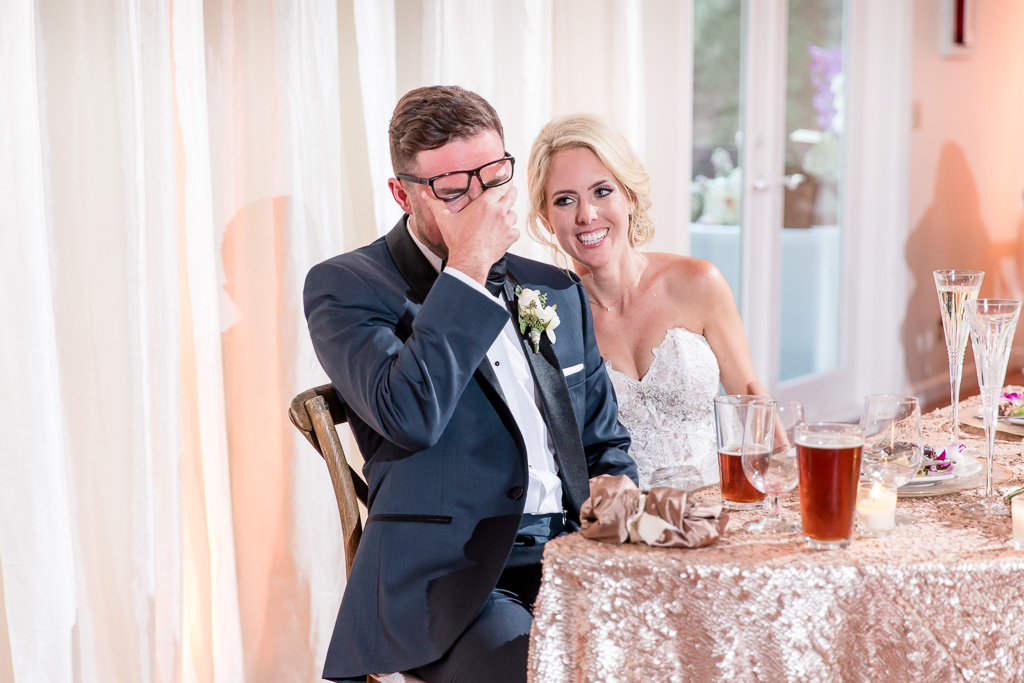groom laughed so hard that he cried at the reception