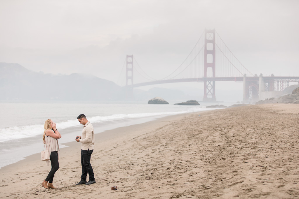 surprise engagement with Karl the Fog in the background