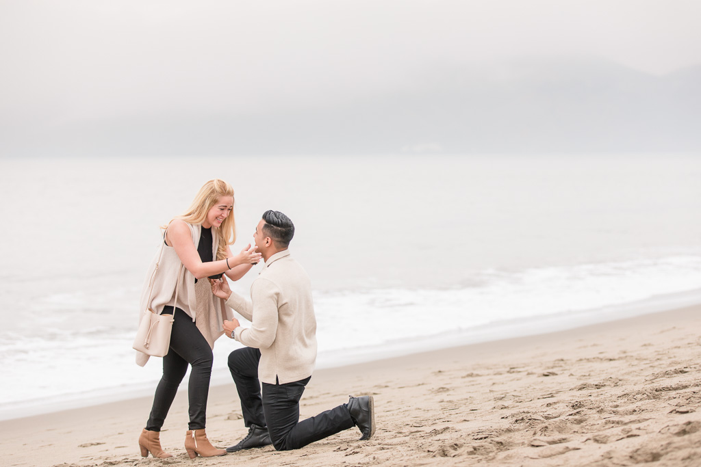 foggy baker beach proposal she said yes