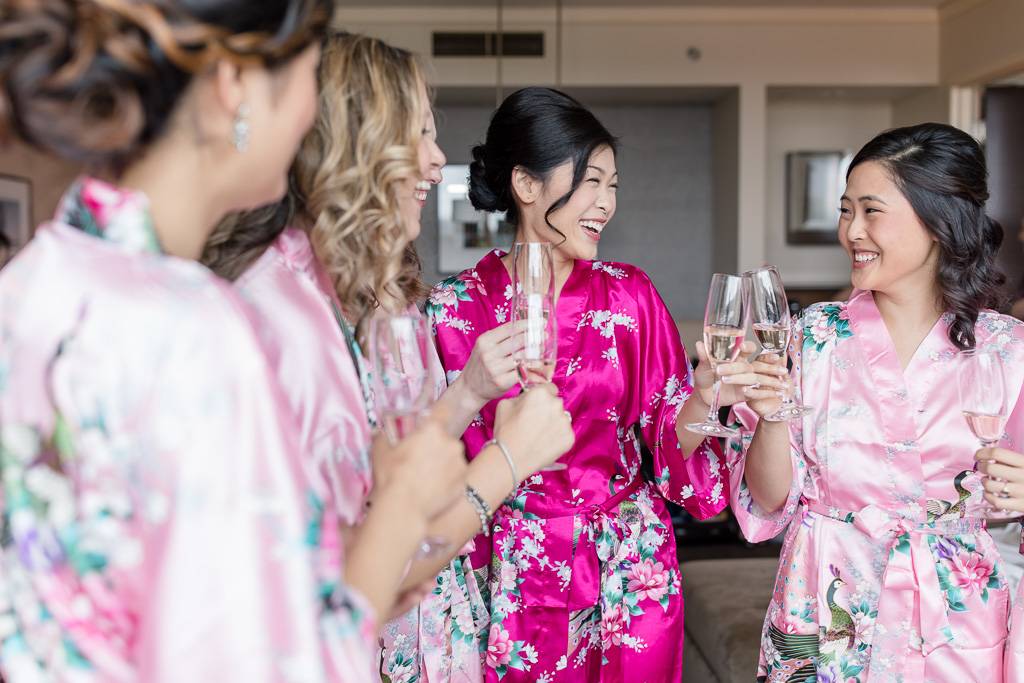 a toast with the bridesmaids