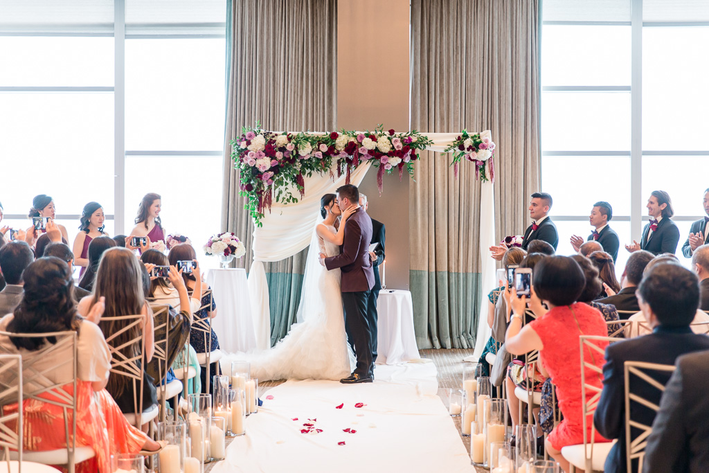 fairmont pittsburgh wedding ceremony - first kiss