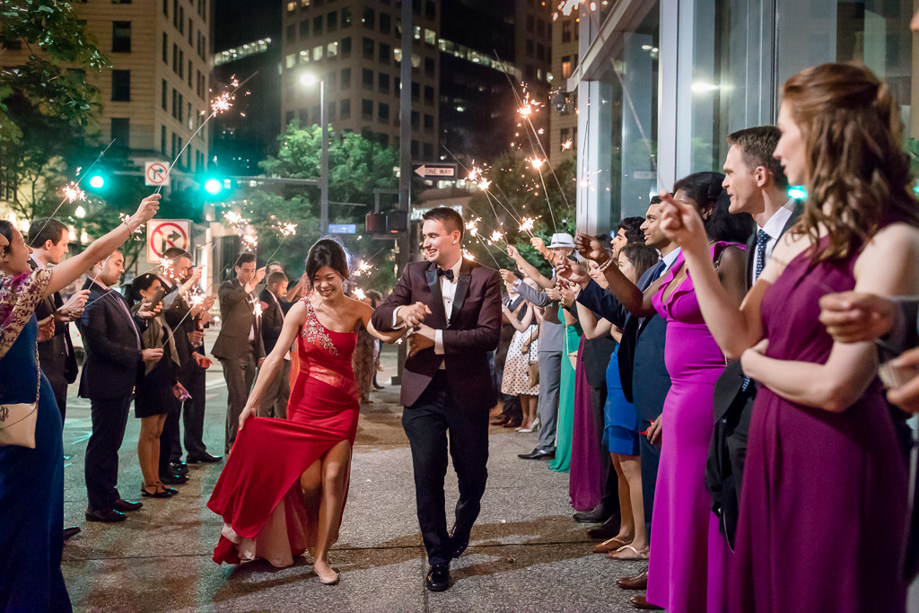 newlywed's sparkler exit outside fairmont pittsburgh