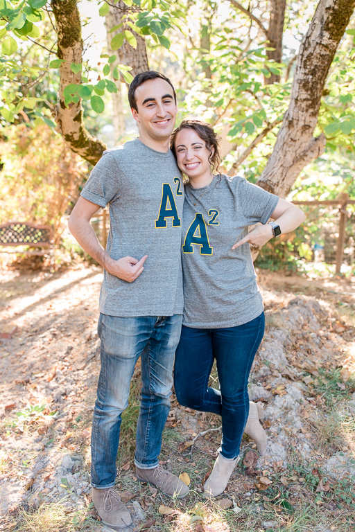 cute t-shirts with couple's' initials for their engagement photos