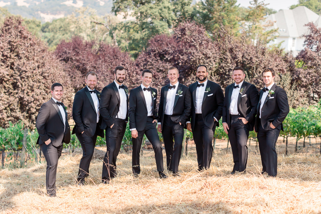 groom and groomsmen outdoor group photo