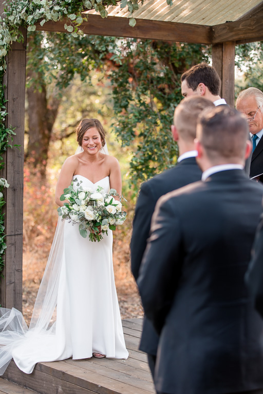 officiant said something funny and bride bursted out laughing at the ceremony