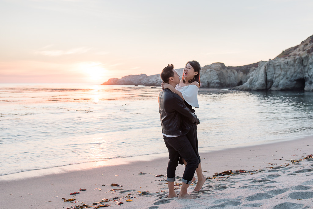 magical colorful sunset engagement in carmel by the sea
