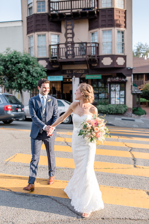 mill valley downtown bride and groom walking photo