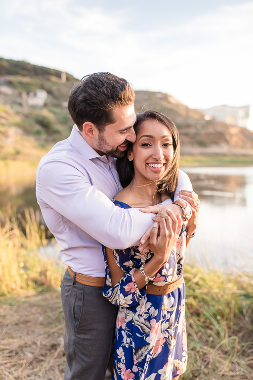 cute couple portrait by the pond in san francisco