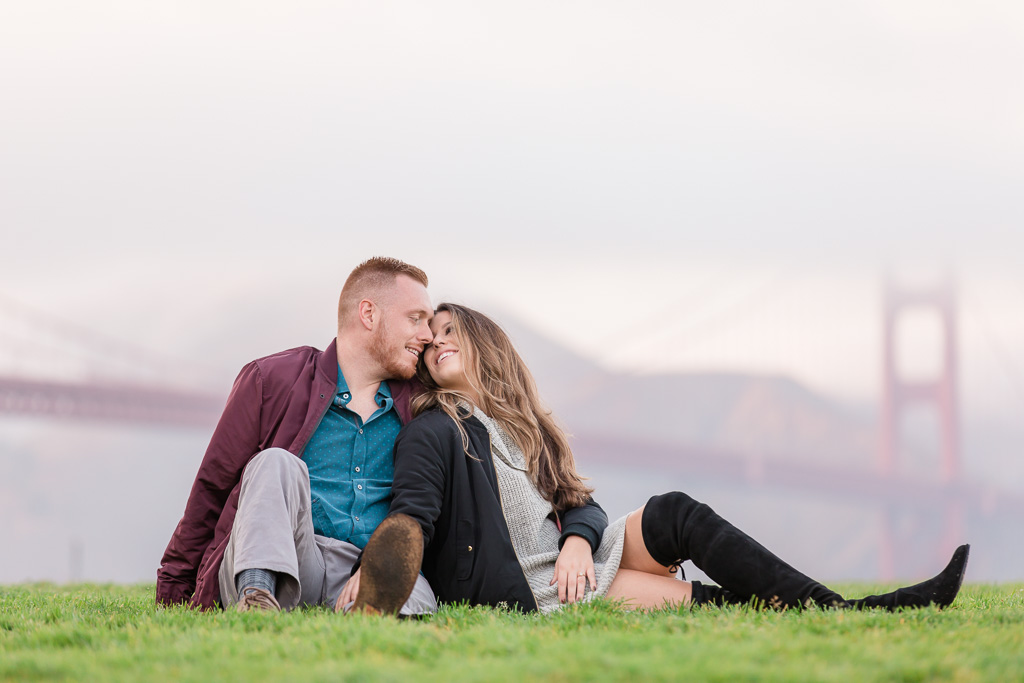 engagement photograph on Crissy Field lawn