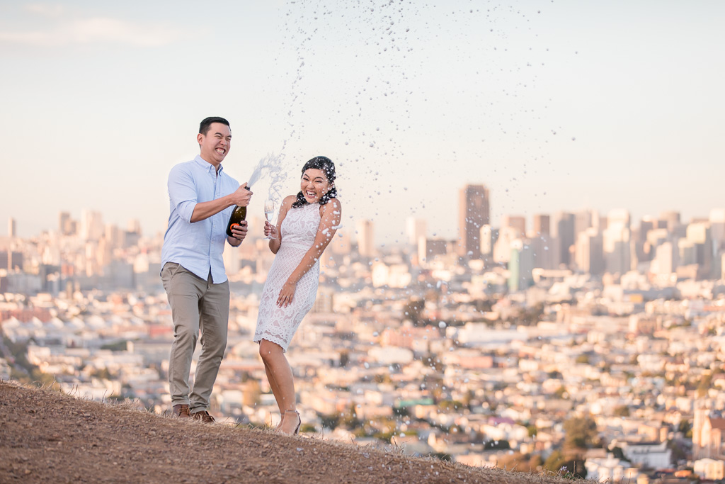 shaking up champagne at Bernal Heights