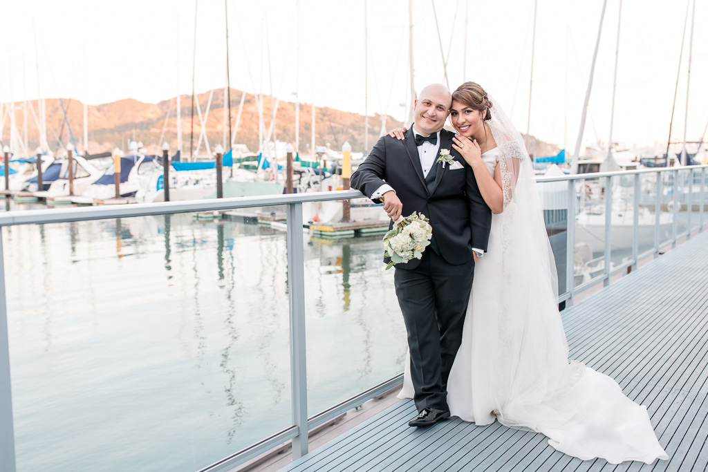 Corinthian Yacht Club wedding portrait at sunset