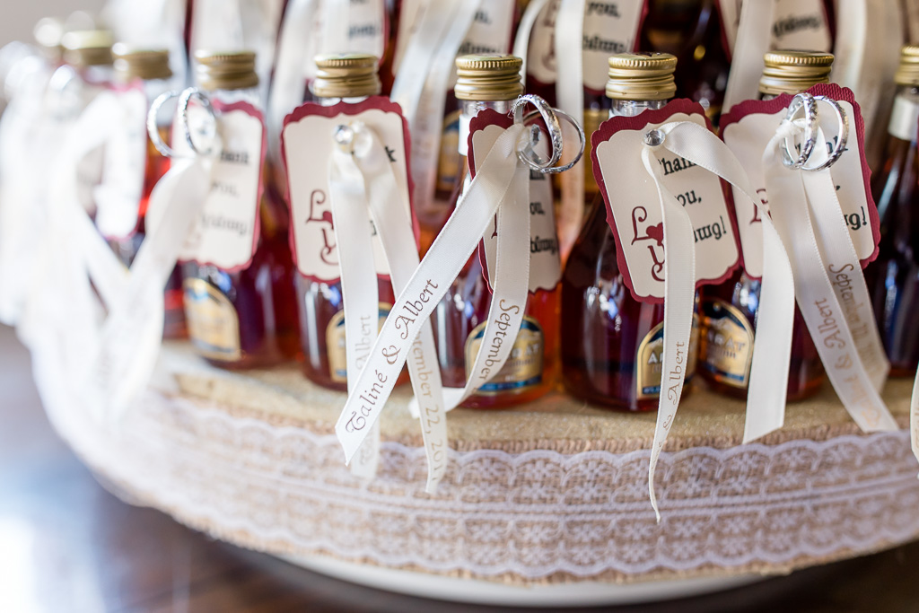 miniature cognac with bride and groom's names