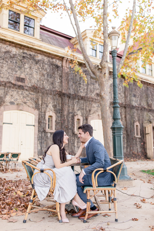 romantic fall engagement photo at Napa winery