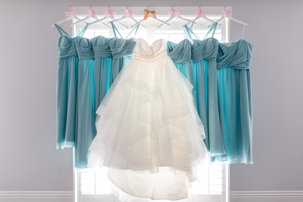 Hayley Paige wedding gown and mint bridesmaid dresses