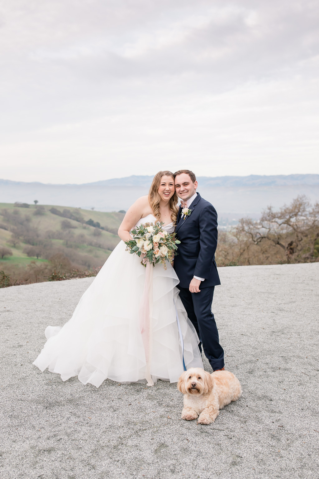 adorable wedding family photo with their beloved dog