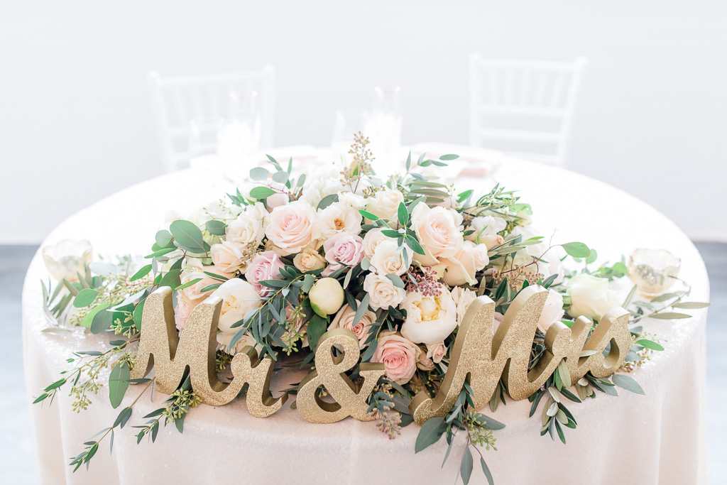 peach and mint wedding sweetheart table