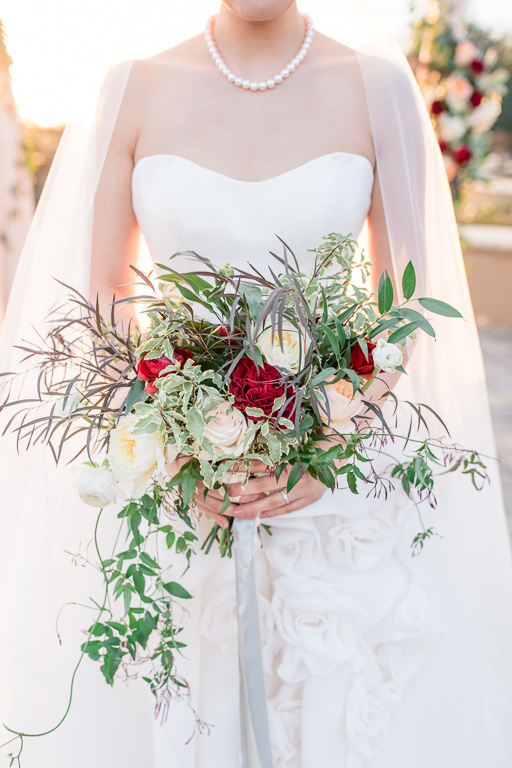 elegant red and cream organic wedding bouquet