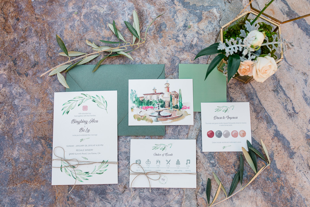 elegant wedding invitation suite with watercolor illustration