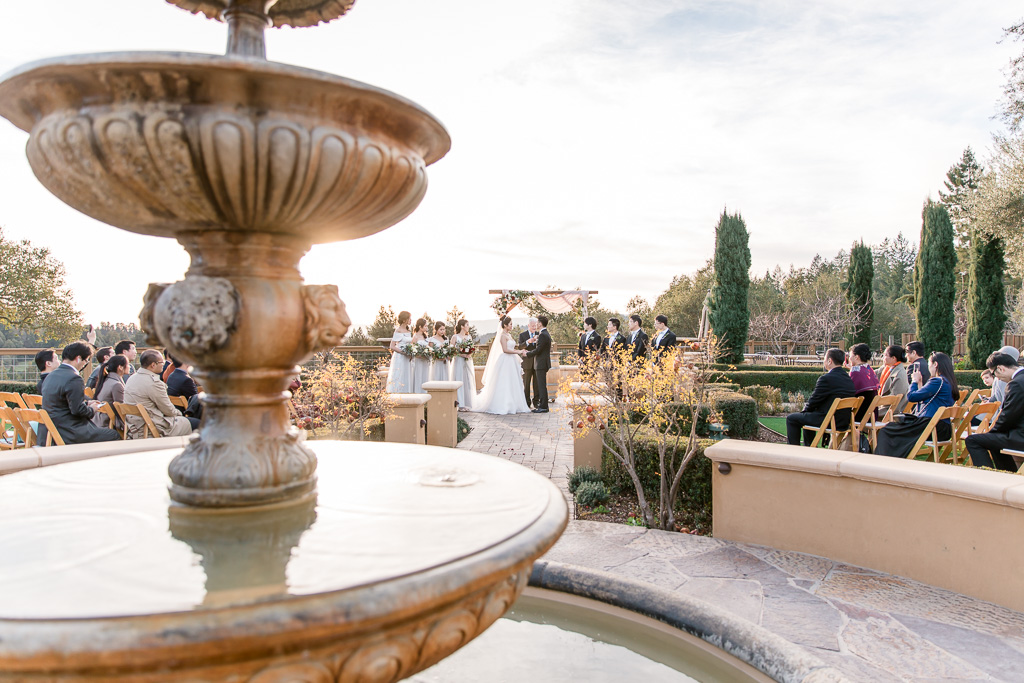 regale winery and vineyards wedding ceremony by the fountain