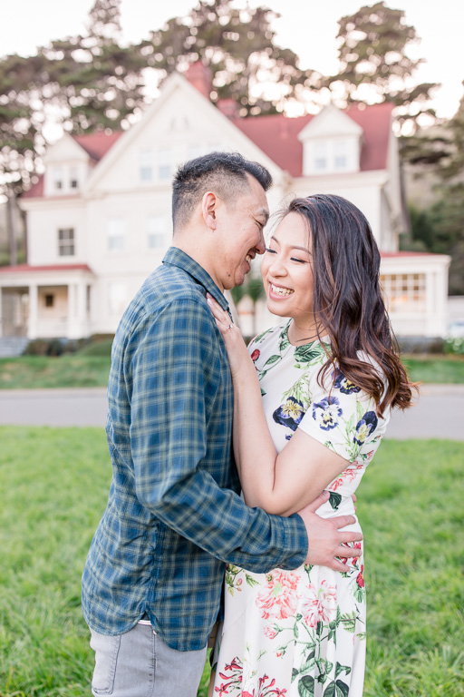 Engagement photo at the Cavallo Point Lodge grassy field