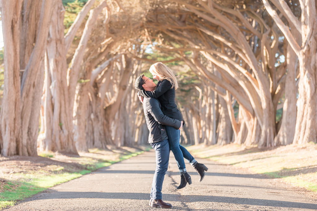 Point Reyes cypress tree tunnel engagement photo