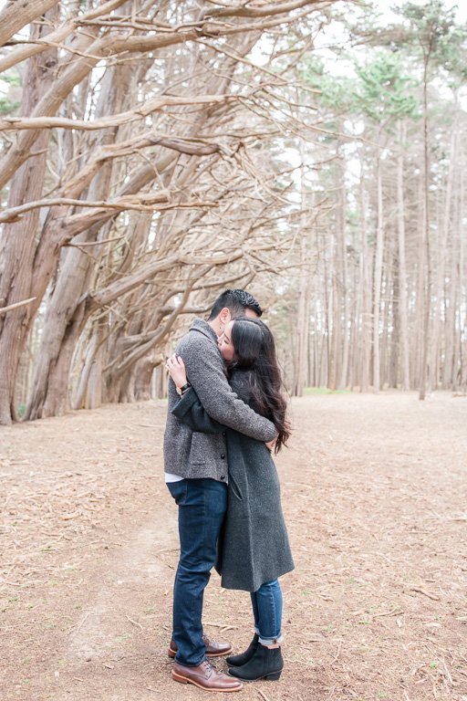 an emotional surprise engagement in the woods