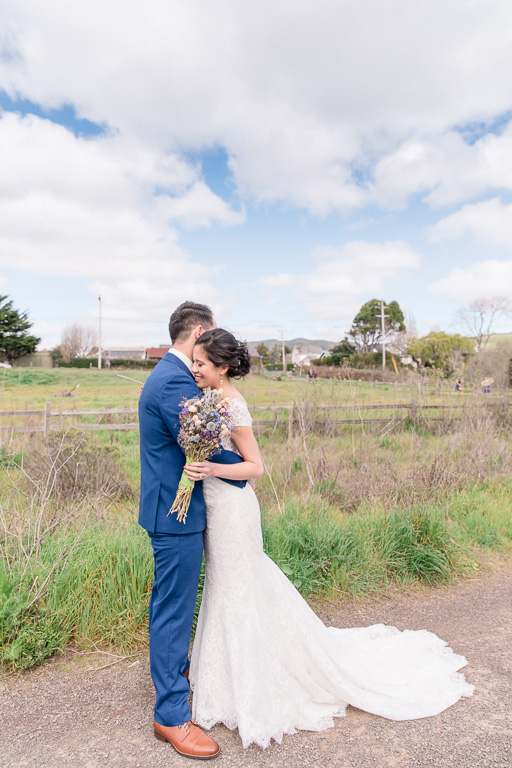 bride and groom's Point Reyes Station first look