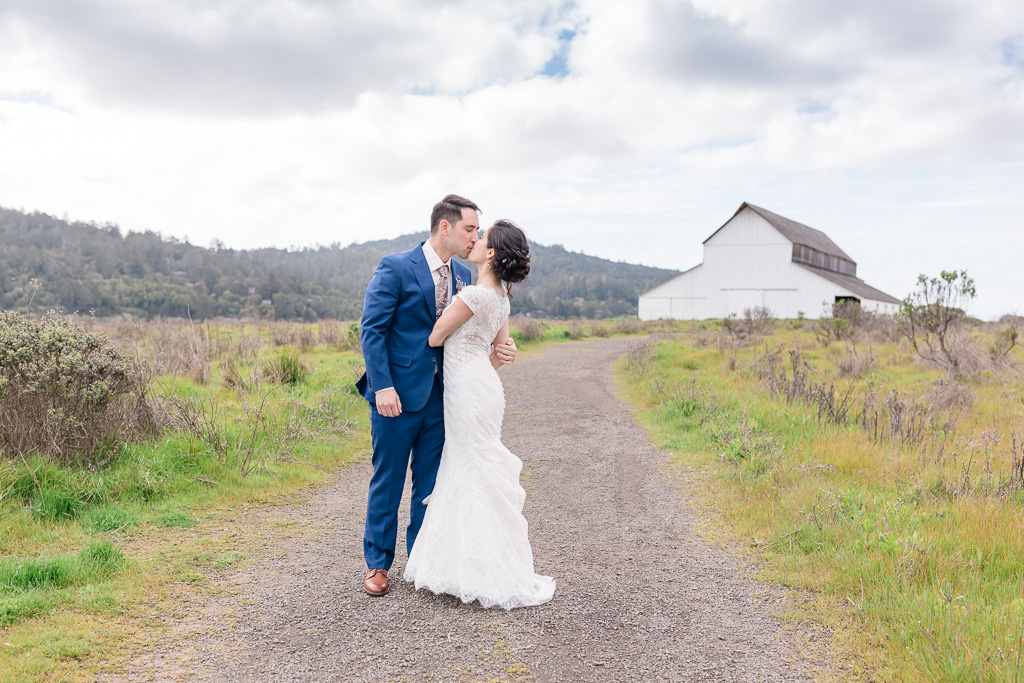 bride and groom couple portrait on Point Reyes wild trail